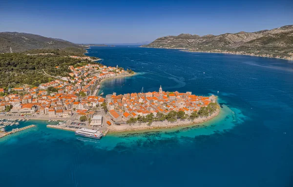 Aerial shot of the Old medieval town Korcula — Stock Photo, Image