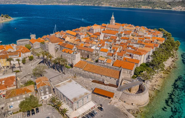 Aerial shot of the Old medieval town Korcula — Stock Photo, Image