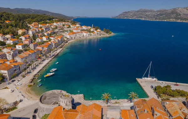 Aerial shot of the Old medieval town Korcula center — Stock Photo, Image