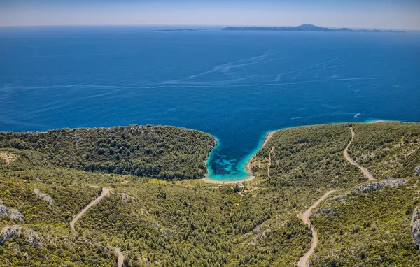 Aerial shot of the Korcula island coastal — Stock Photo, Image