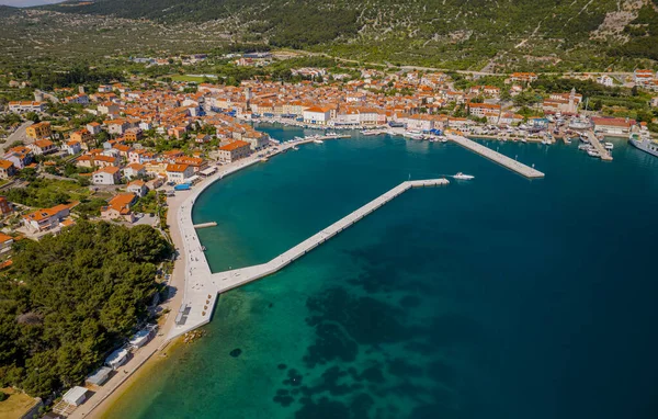 Cres old town port Croatia aerial view — Stock Photo, Image