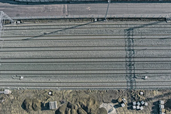 Construção de uma nova ferrovia em Vukovar Croácia vista aérea — Fotografia de Stock