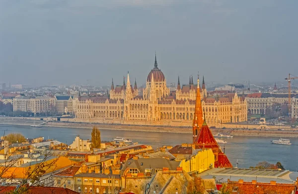 Budapest city Hungarian Parliament Building aerial view — Stockfoto