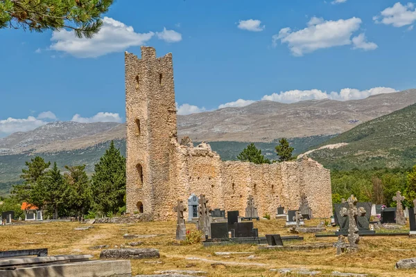 Cetina Kroatia Sierpnia 2017 Ruiny Wczesnoromańskiego Kościoła Najświętszego Zbawienia Cmentarza — Zdjęcie stockowe