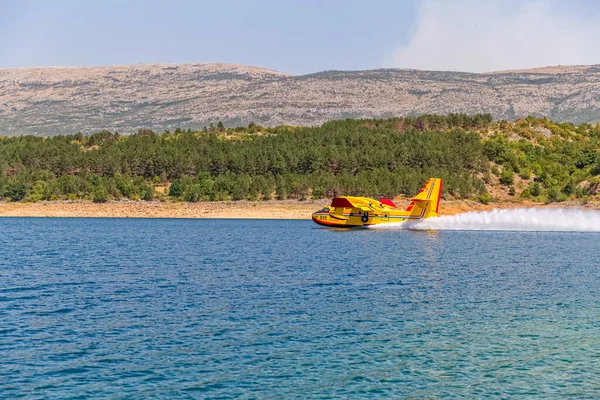 Lago Peruca Croacia Agosto 2017 Canadair 415 Tomando Agua Del —  Fotos de Stock