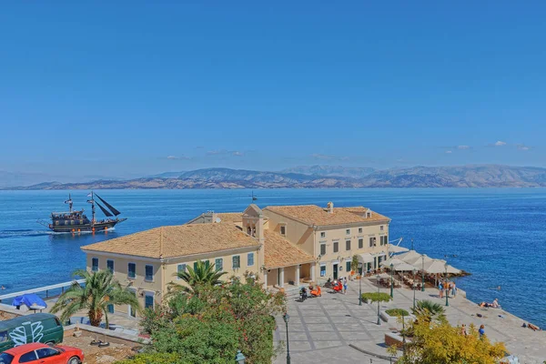 Corfu Greece Setembro 2019 Igreja Ortodoxa Saint Nikolaos Restaurante Com — Fotografia de Stock