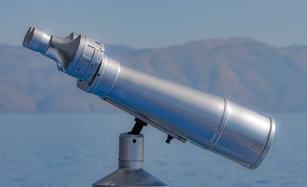 Binoculars Sea Lookout Point Idyllic Landscape Ionian Sea Greece — Stock Photo, Image