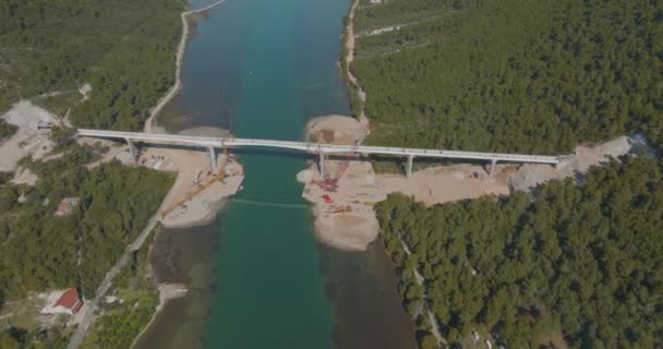 Construction Site Steele Bridge Ston Sea Bay Croatia — 图库视频影像