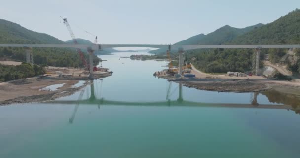 Construction Site Steele Bridge Ston Sea Bay Croatia — 图库视频影像