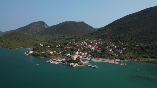 Vista Aérea Bahía Malí Ston Península Peljesac Con Pequeño Pueblo — Vídeo de stock