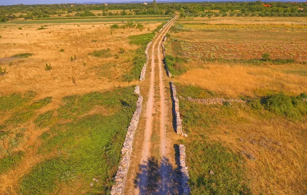 Dirt Road Heart Dalmatia Bordered Traditional Stone Fence Promina County — Stock Photo, Image