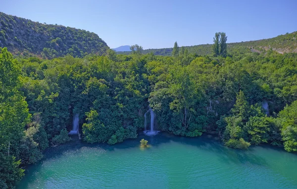 Krka Nehri Kanyonçıkışında Bilusic Buk Aşağı Bulunan Brljan Gölünün Havadan — Stok fotoğraf