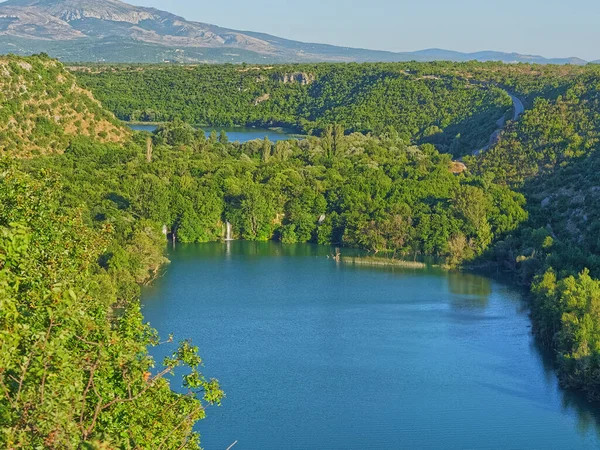 Letecký Pohled Jezero Brljan Nacházející Bilusickým Bukem Výjezdu Kaňonu Řeky — Stock fotografie
