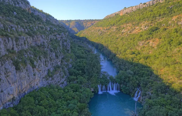 Aerial View Canyon Waterfall Located Promina County Croatian National Park — Stock Photo, Image