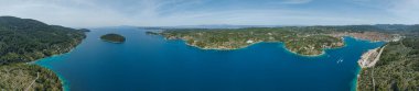 Panoramic aerial view of the Vela Luka city on the island Korcula