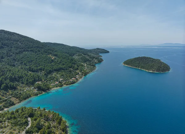 Panoramic Aerial View Nature Island Korcula Vela Luka — Fotografie, imagine de stoc