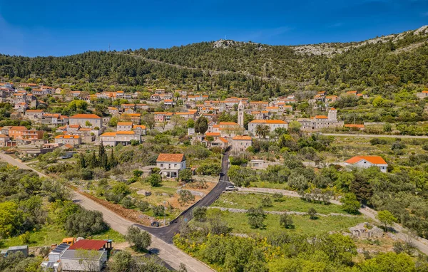 Luchtpanorama Van Het Pupnat Dorp Korcula Eiland Dalmatië Kroatië — Stockfoto