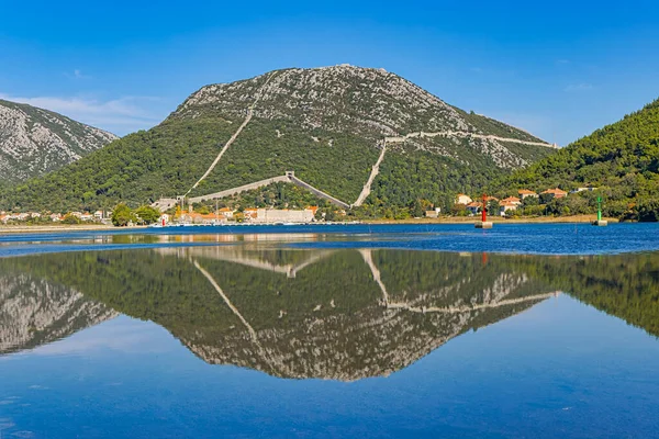 Ston Small Town Dubrovnik Landscape Wide Shot Water Surface — Fotografia de Stock