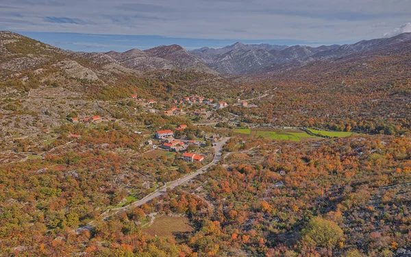 Aerial View Plateau Hinterland Konavle Village Stravac Wider Area Dubrovnik — Stok fotoğraf