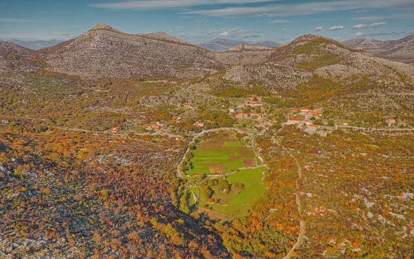 Aerial View Plateau Hinterland Konavle Village Stravac Wider Area Dubrovnik — Stock Fotó