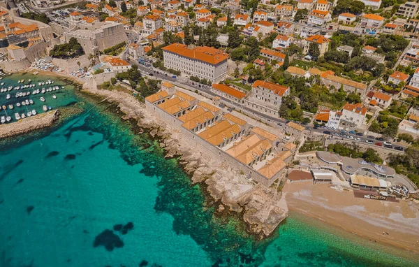 Dubrovnik Croatia April 2022 Aerial Drone Shot Roof Restoration Lazareti — Stock Photo, Image