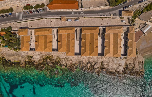 Dubrovnik Croatia April 2022 Aerial Drone Shot Roof Restoration Lazareti — Foto de Stock