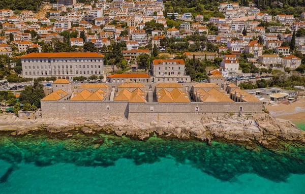 Dubrovnik Croatia April 2022 Aerial Drone Shot Roof Restoration Lazareti — Stock Photo, Image