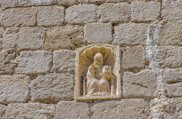 Small Medieval Statue Saint Blasius Patron Dubrovnik City Walls — Stockfoto