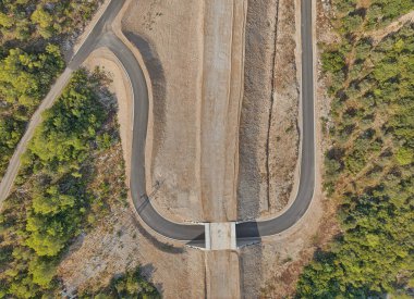 Expressway on the Peljesac peninsula under construction, aerial view of the construction site