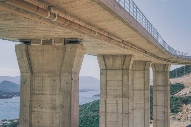 Overpass on the expressway on the Peljesac peninsula under construction with final works, view of the construction site