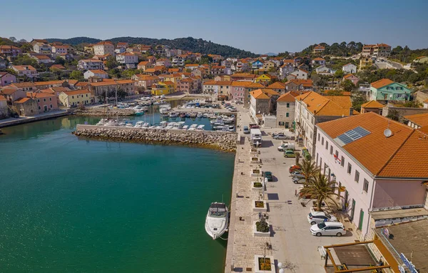 Sali Croatia March 2022 Aerial View Old Town Port Anchored — Stock Photo, Image