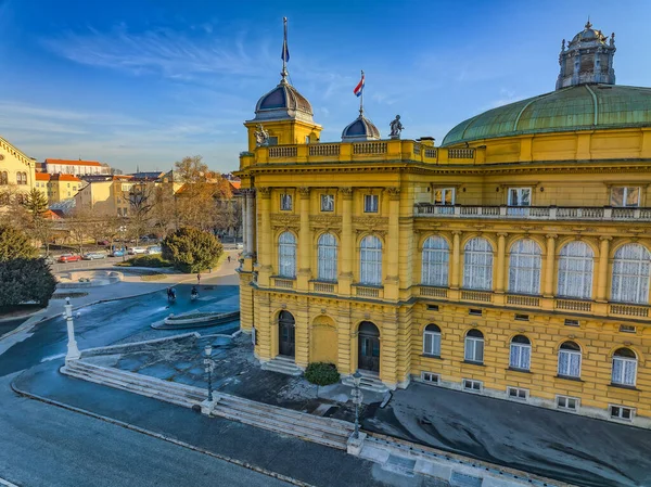 Zagreb Kroatia Stycznia 2022 Zdjęcia Lotnicze Chorwackiego Teatru Narodowego Budynku — Zdjęcie stockowe