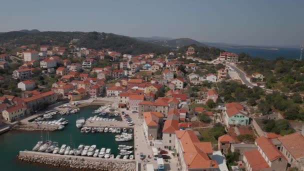 Sali Kroatien Marts 2022 Luftfoto Den Lille Havn Med Forankrede – Stock-video