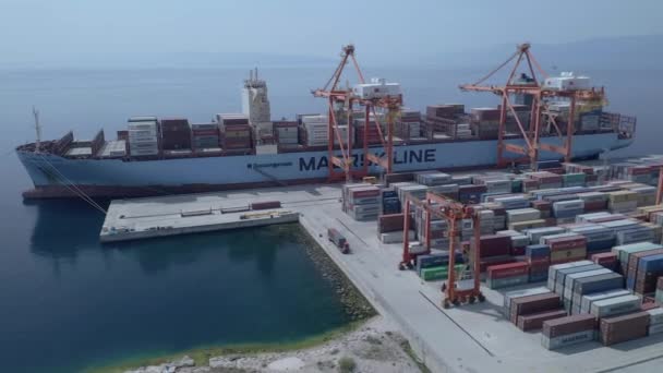 Rijeka Kroatien April 2020 Flygfoto Containerterminalen — Stockvideo