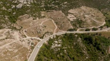 Hırvatistan 'ın Ston ve Prapratno kasabası yakınlarındaki Peljesac yarımadasındaki tepelerde geleneksel Akdeniz üzüm bağları