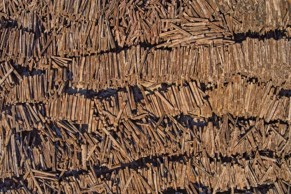 Aerial View Stacked Old Wooden Railway Sleepers Raw Material Biomass — Stock Photo, Image