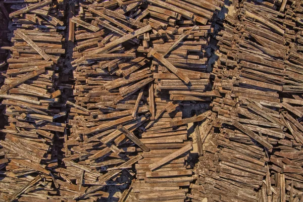 Aerial View Stacked Old Wooden Railway Sleepers Raw Material Biomass — Stock Photo, Image