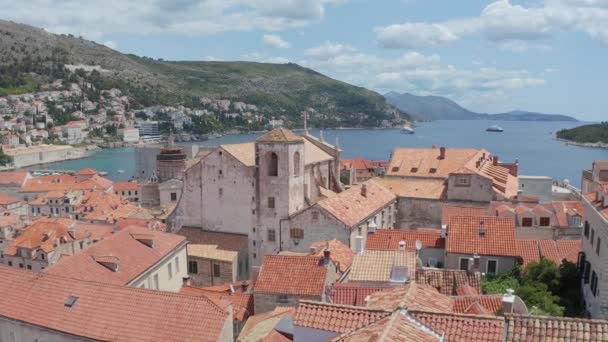 Flygdrönare Bild Dubrovnik Gamla Stan Med Kyrkan Ignatius Centrum Kroatien — Stockvideo