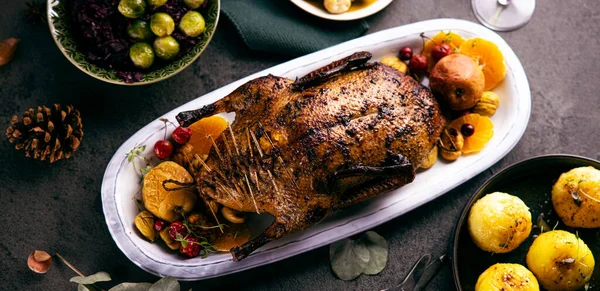 Christmas Roast Duck Served Festive Table — Stock Photo, Image