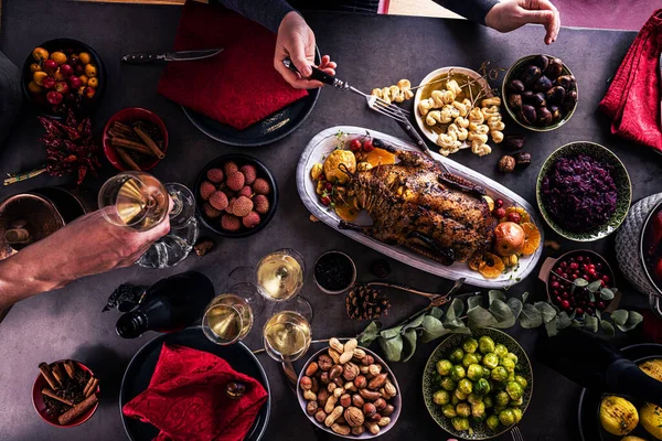 Christmas Duck Tasty Meal Served Festive Table — Stock Photo, Image