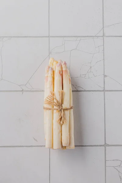 Fresh Organic Raw White Asparagus Kitchen Background Copy Space Your — Stock fotografie