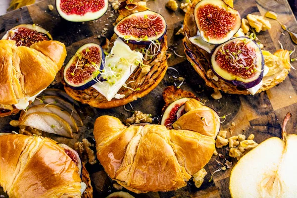 Top View Tasty Homemade Croissants Figs Pears Nuts Honey Royalty Free Stock Photos