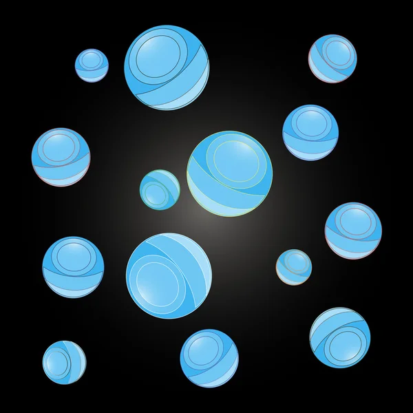 Bolas azules sobre un fondo oscuro — Vector de stock