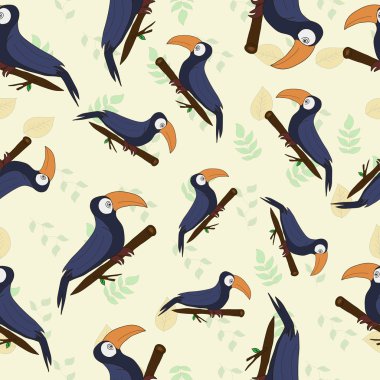 Şube doku üzerinde oturan toucan kuş