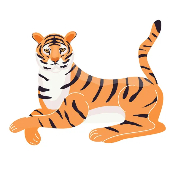 Tiger. The symbol of 2022. Japanese tiger. Animals. Vector illustration in a modern flat style. — Stock Vector