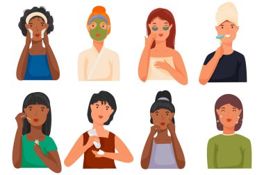 Hazır ol. Genç kızlar ciltlerine dikkat ederler. Yüzün maskesi. Spa mı? Kozmetik. Günlük bakım. Tasarımın için.