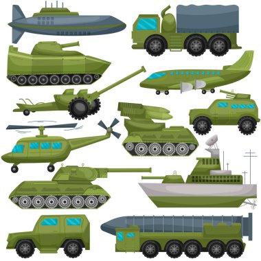 Askeri ekipman seti. Tank, zırhlı araç. BTR. Savaş faaliyetleri. Ordu teknolojisi. Tasarımın için..