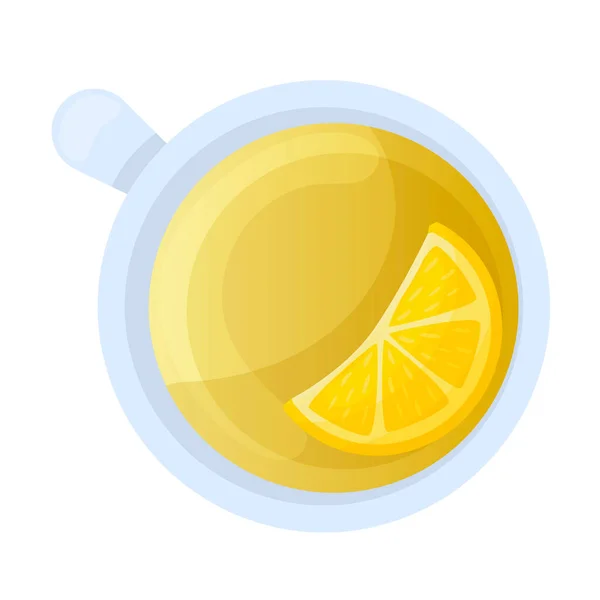 Green tea with lemon. View from above. Vector icon in cartoon style. isolated object —  Vetores de Stock