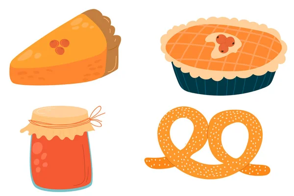 Pumpkin Pie Autumn Food Hot Baking Cute Vector Illustration Object — Stock vektor