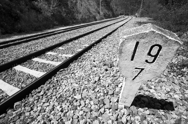 Railways concrete signpost — Stock Photo, Image